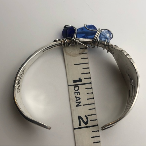 VTG Curved Fork Cutlery Bracelet w Wire Wrapped Glass Bead Accents 7” C & 2” D - Picture 9 of 10